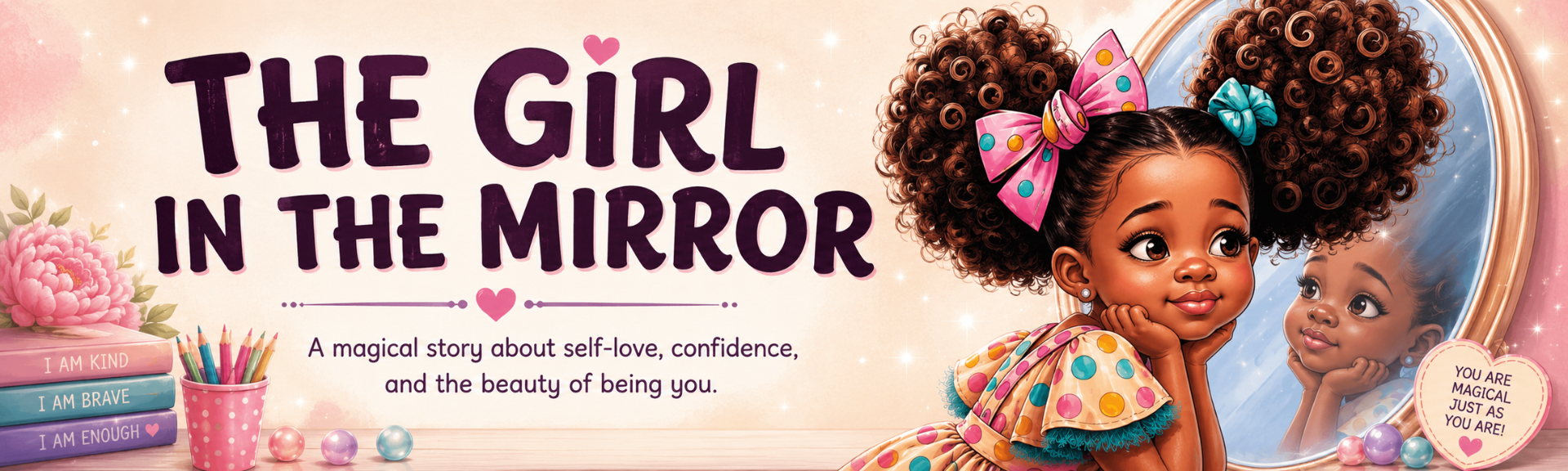 The Girl in the Mirror self-love children’s book promotional artwork