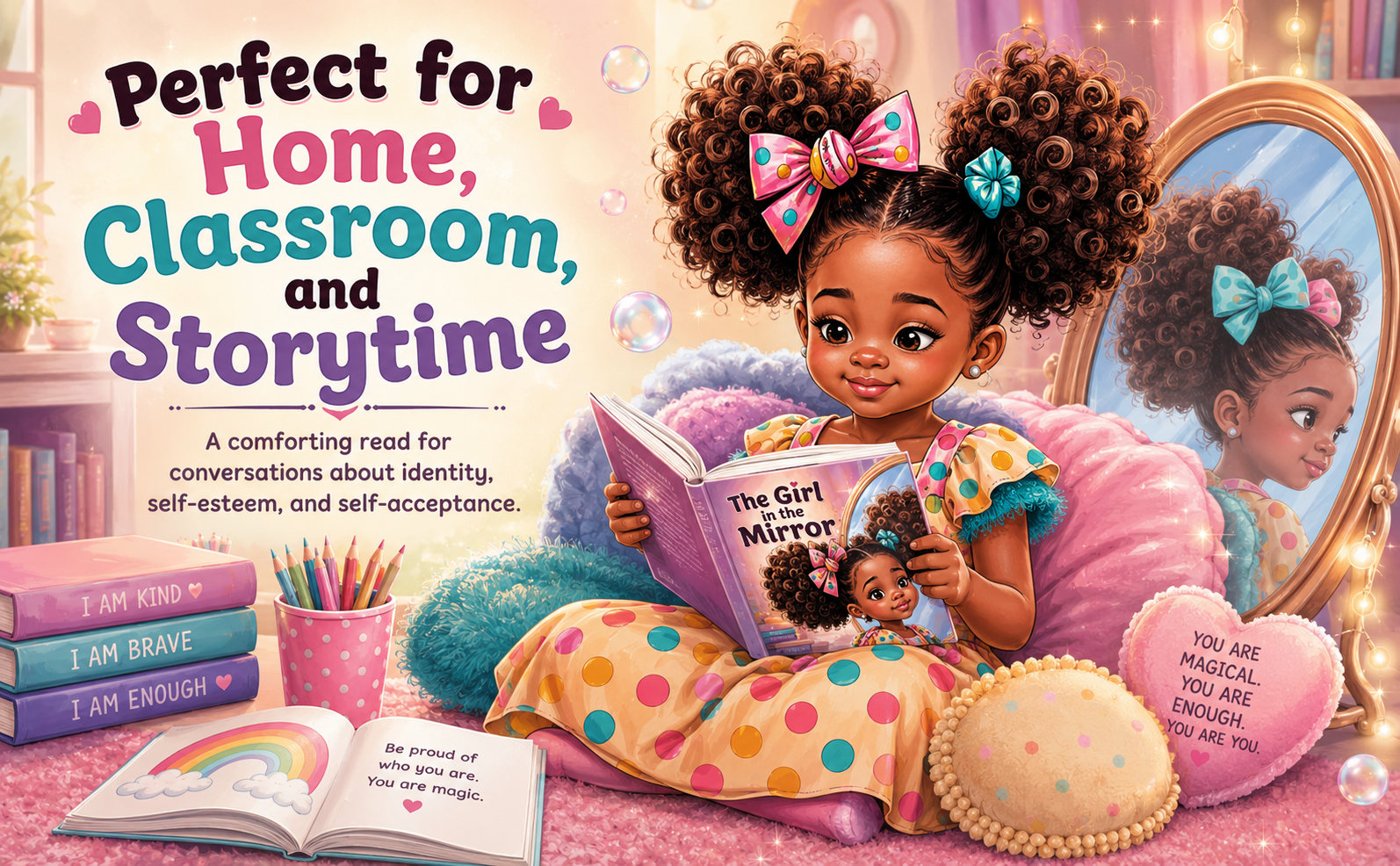 The Girl in the Mirror confidence and identity children’s book banner