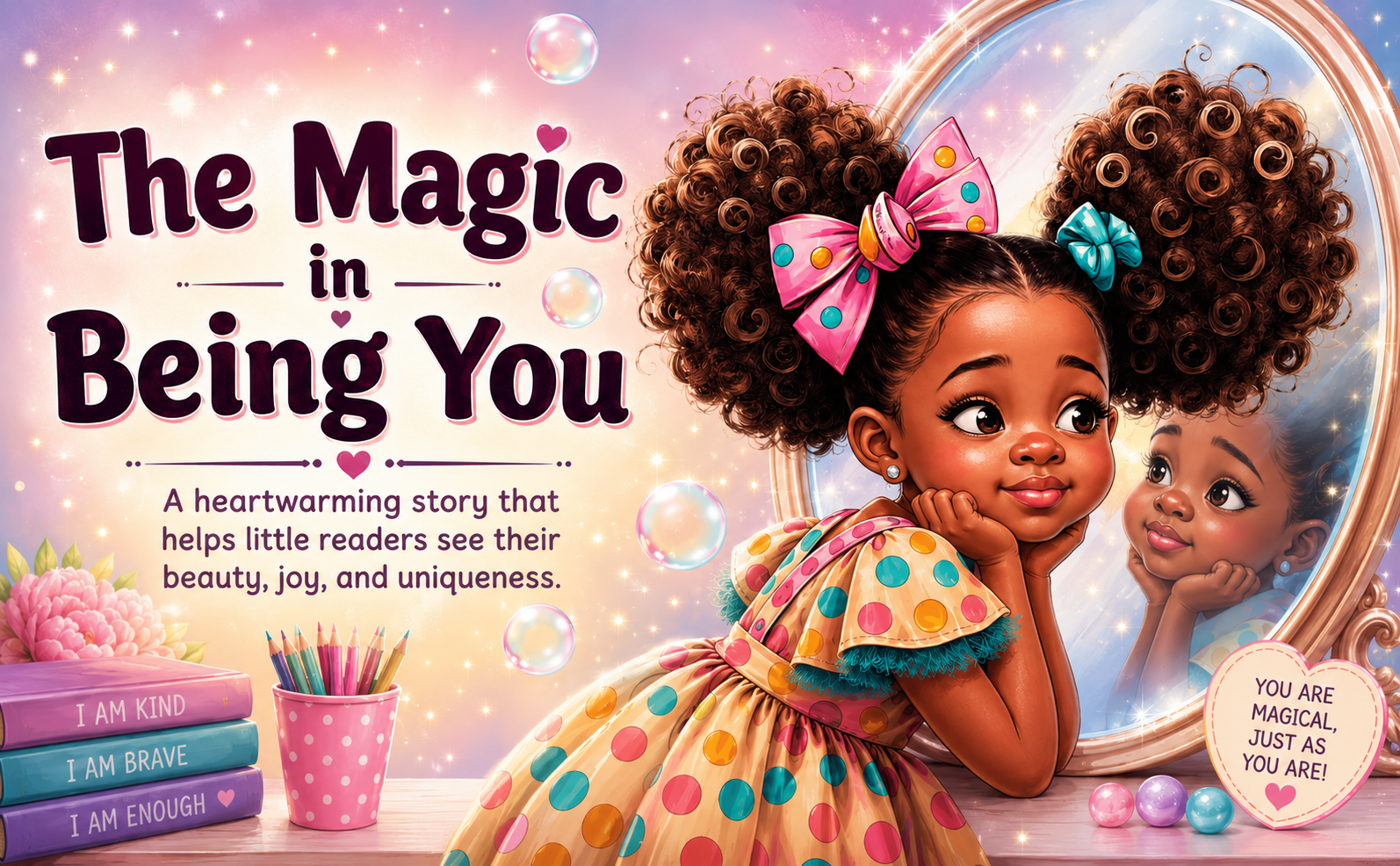 The Girl in the Mirror belonging and being seen children’s book promotional artwork